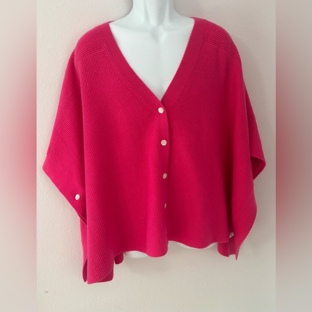 TALBOTS Hot Pink Fuchsia Pullover Poncho Cozy Sweater Size M / L